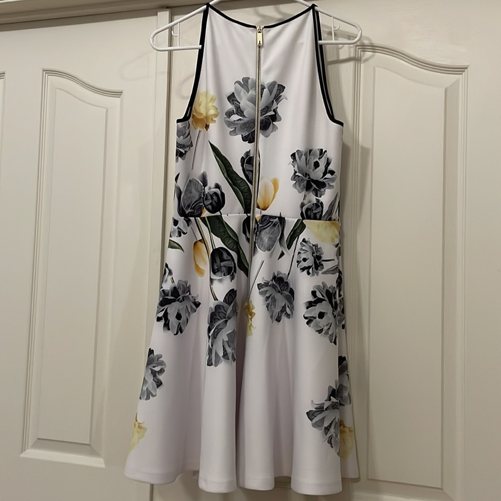 Ted Baker White with Yellow and Black Floral Skater Dress - Picture 5 of 6
